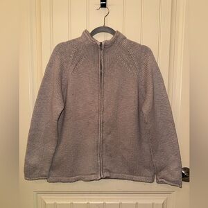 L.L. Bean 100% Cotton Full Zip Beige Sweater Womens Size Large Petite Minimalist